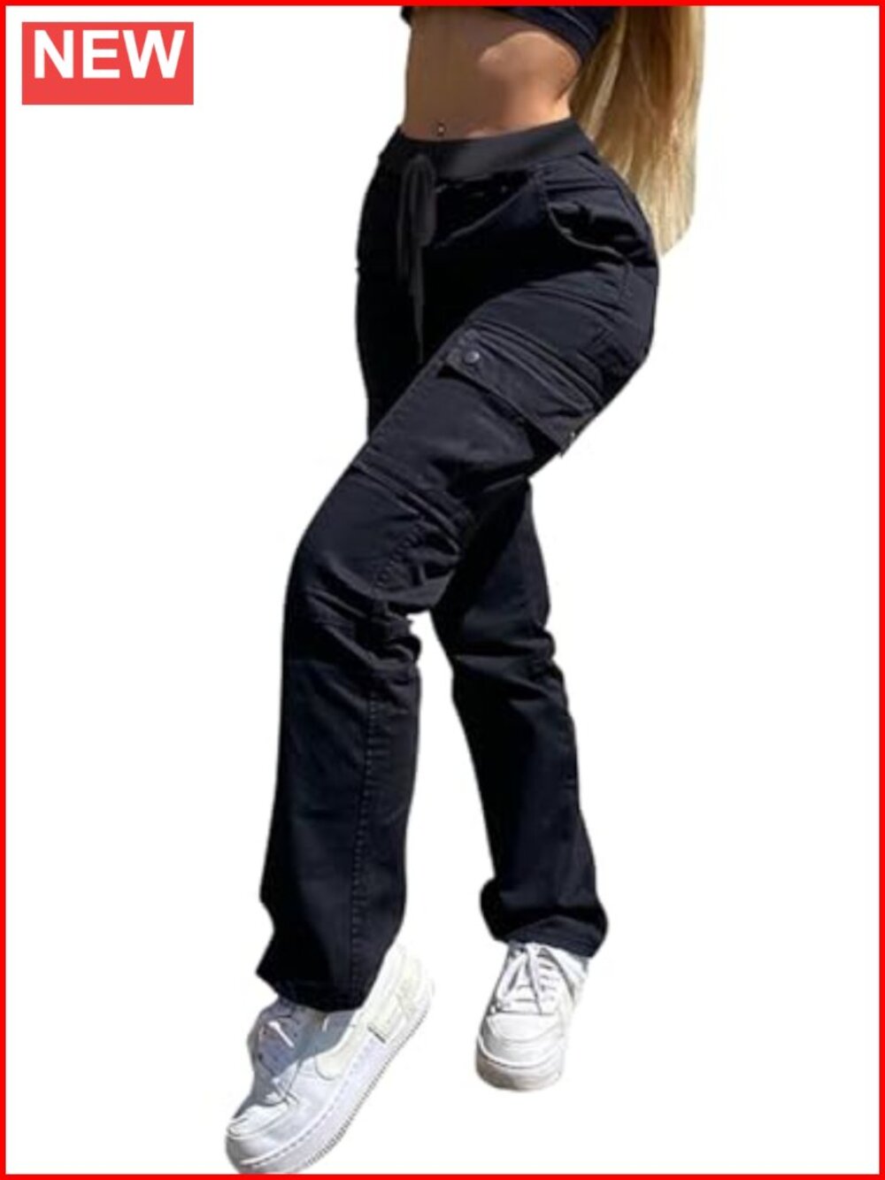 SESERAGI Cargo Pants 97% Cotton High Rise Drawstring Streetwear